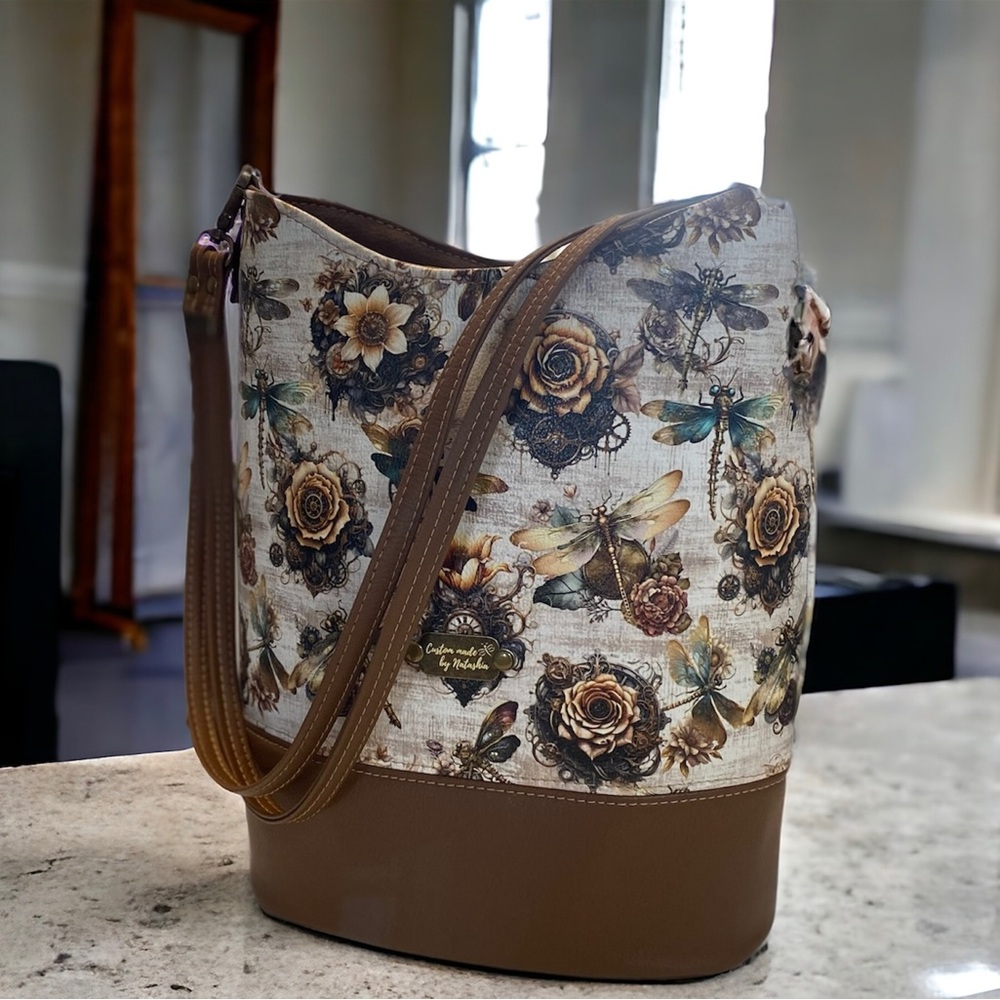 Custom made bucket bag. Steam Punk Dragonflies. Simply stunning!  One of a kind